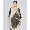 Customized High Quality V-Neck Tie Waist Irregular Pattern Print Midi Casual Dress