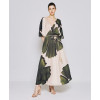Customized High Quality V-Neck Tie Waist Irregular Pattern Print Midi Casual Dress