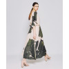Customized High Quality V-Neck Tie Waist Irregular Pattern Print Midi Casual Dress
