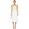 Sling Style Medium Weight Poplin Fabric Lace Trims Back Bow Tie White Women Midi Dress