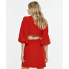 Fashionable V-Neck Puffed Sleeves 3/4 With Elastic Cuffs Cut Out High Waist Dress
