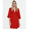 Fashionable V-Neck Puffed Sleeves 3/4 With Elastic Cuffs Cut Out High Waist Dress