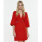 Fashionable V-Neck Puffed Sleeves 3/4 With Elastic Cuffs Cut Out High Waist Dress