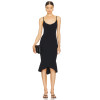 Elegant Black Knitted Sling Style Scalloped Neckline Hem Open back Design Dress for Women