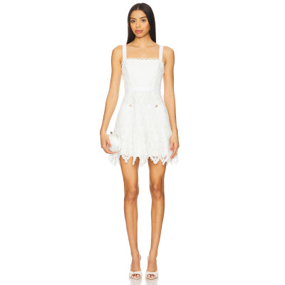 Sweet Exquisite Best selling Sling style White Lace Gold toned Buttons  Mini Dress for Women