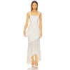 Hot Sale Elegant White Square Neckline Lace Pleated Design Asymmetric Hem Women Long Dress