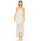 Hot Sale Elegant White Square Neckline Lace Pleated Design Asymmetric Hem Women Long Dress