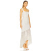 Hot Sale Elegant White Square Neckline Lace Pleated Design Asymmetric Hem Women Long Dress