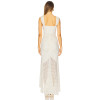 Hot Sale Elegant White Square Neckline Lace Pleated Design Asymmetric Hem Women Long Dress