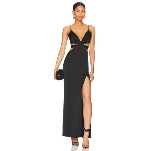 Woman's High quality Backless Camisole Sleeveless V neck Cut out Woman's Long Dress