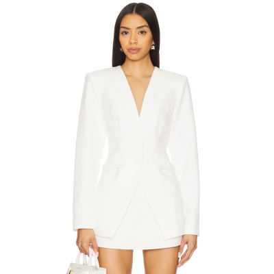 Slim Fitting Figure Enhancing White Single Breasted Fake Pockets V Neck Blazer