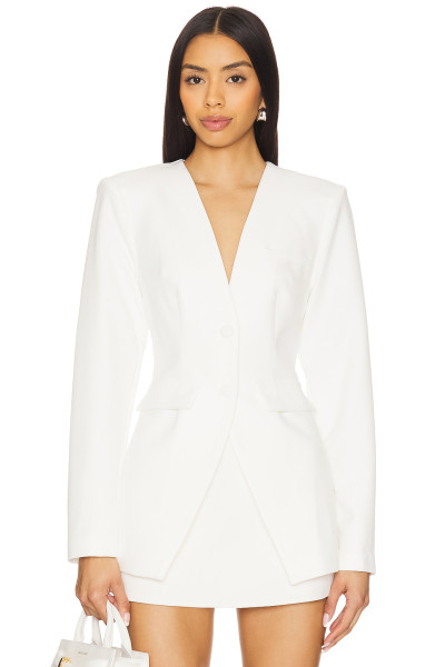 Slim Fitting Figure Enhancing White Single Breasted Fake Pockets V Neck Blazer