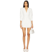 Slim Fitting Figure Enhancing White Single Breasted Fake Pockets V Neck Blazer