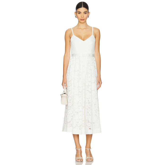 2025 Summer Elegant V neck Lace Removable Belt Slim Fit Midi Camisole Women Dress