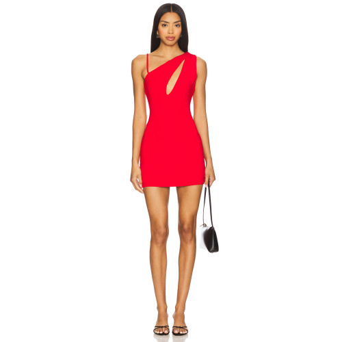 Fashionable Sexy Skin Baring One Shoulder Camisole Red Bodycon Mini Dress