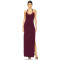Burgundy Halter Neck Backless Ruched Split Midi Weight Bodycon Plain Weave Fabric Long Dress