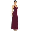 Burgundy Halter Neck Backless Ruched Split Midi Weight Bodycon Plain Weave Fabric Long Dress