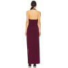 Burgundy Halter Neck Backless Ruched Split Midi Weight Bodycon Plain Weave Fabric Long Dress