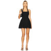 Fashionable Black Halter Neck Square Neckline Backless Striped Cut Out Puffy Mini Dress