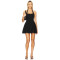 Fashionable Black Halter Neck Square Neckline Backless Striped Cut Out Puffy Mini Dress