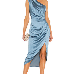 Customized One Shoulder High Ruffle Tight Waist Solid Color High-Low Hemline Evening Dress
