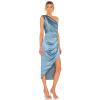 Customized One Shoulder High Ruffle Tight Waist Solid Color High-Low Hemline Evening Dress