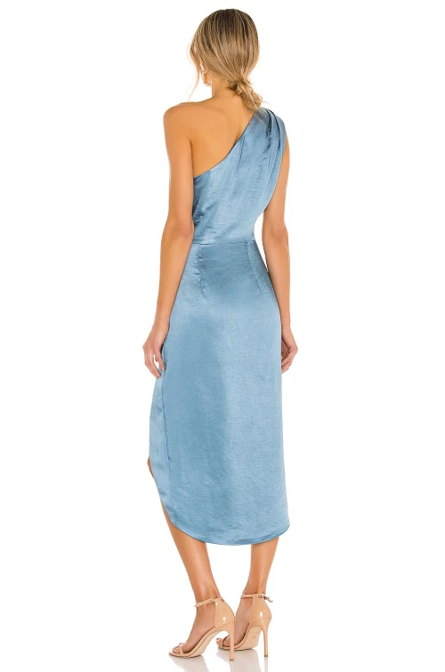 Customized One Shoulder High Ruffle Tight Waist Solid Color High-Low Hemline Evening Dress