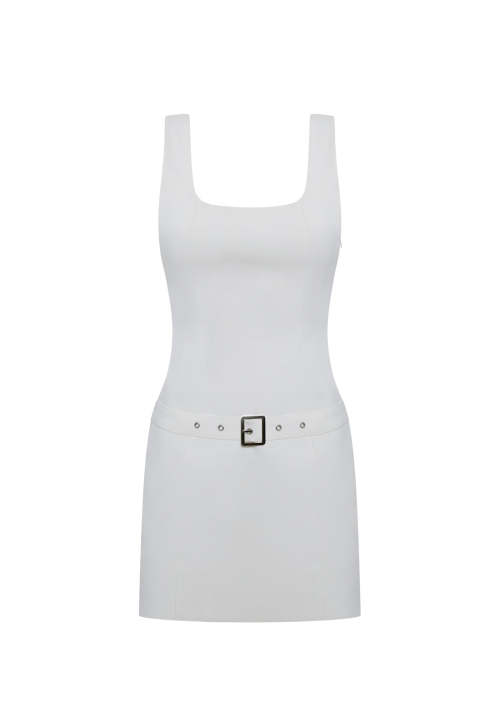 Exqiusite High quality Square neckline Camisole Sleeveless Belt trim Woman's Mini Dress