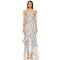 Pale Floral Print Halter Neck Layered Chiffon Multiple Ruffled Tiers Back Slit Women’s Midi Dress