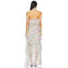 Pale Floral Print Halter Neck Layered Chiffon Multiple Ruffled Tiers Back Slit Women’s Midi Dress