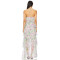 Pale Floral Print Halter Neck Layered Chiffon Multiple Ruffled Tiers Back Slit Women’s Midi Dress