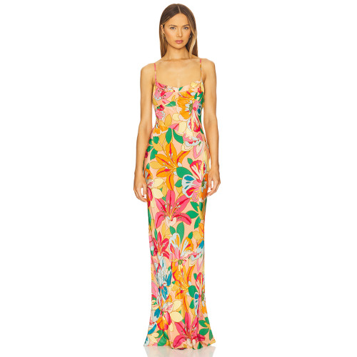 Elegant Fashion Camisole Sleeveless Cut Out Open Back Floral Print Casual Dress