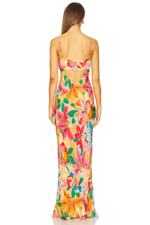 Elegant Fashion Camisole Sleeveless Cut Out Open Back Floral Print Casual Dress