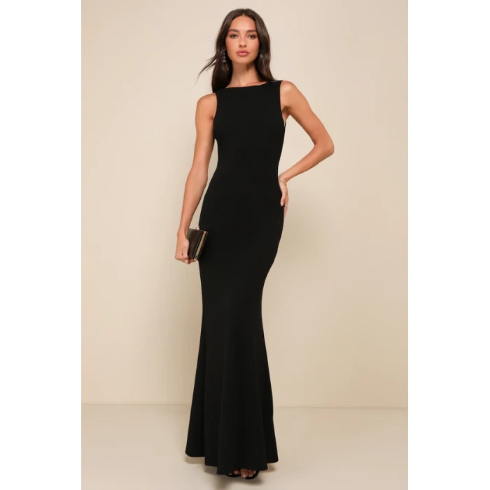 Elegant Sexy Sleeveless Open Back Slim Cut Out Hip Wrap Solid Color Evening Dress