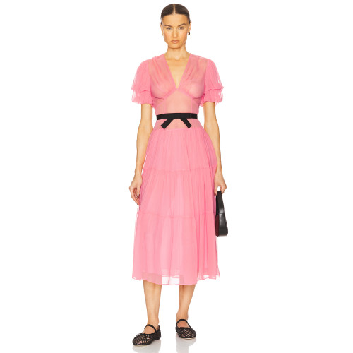 Woman's Freedom Hot sale High quality Lightweight Belt trims V neck Casual Sunny Ladies Midi Dress