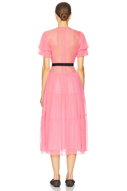 Woman's Freedom High quality Lightweight Belt trims V neck Casual Sunny Ladies Midi Dress