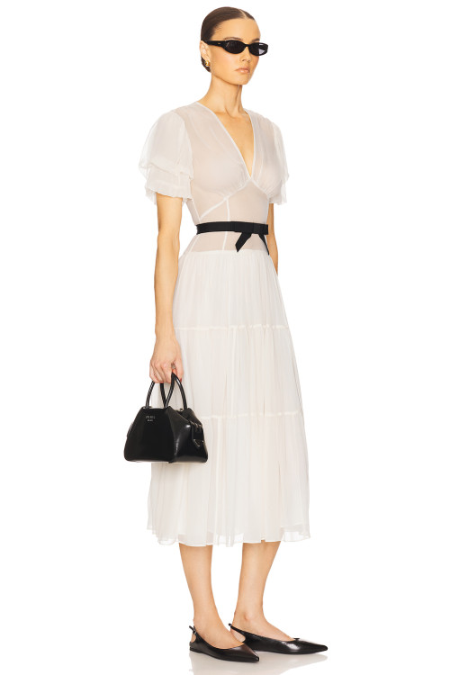 Woman's Freedom High quality Lightweight Belt trims V neck Casual Sunny Ladies Midi Dress