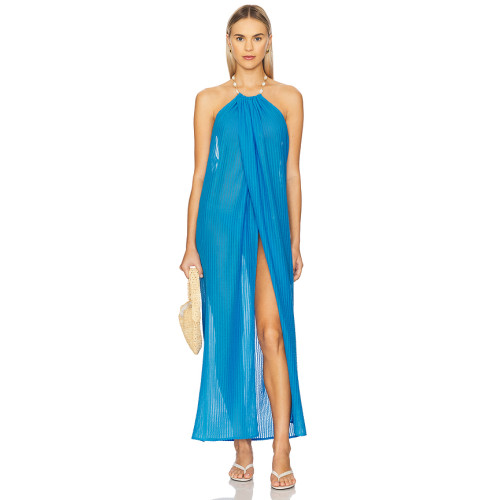 2025 Elegant Halter neck Backless Sleeveless Front slit Fashionable Woman's Long Dress