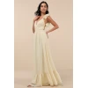 Woman's High Quality Backless Sleeveless V neck Light Yellow Ruffled Lace-Up Maxi Dress