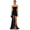 Sexy Strapless Black Boned Bodice Non Stick Silicone Grip Trim Floor Length Gown