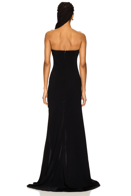 Sexy Strapless Black Boned Bodice Non Stick Silicone Grip Trim Floor Length Gown