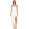 Hot Sale Elegant Strapless Mid Weight Chiffon Ruffled High Slit White Maxi Dress for Women