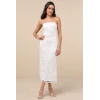 Elegant Bandeau Neckline Sleeveless Tight Waist Side High Slit Floral Embroidered  Dress