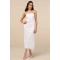 Elegant Bandeau Neckline Sleeveless Tight Waist Side High Slit Floral Embroidered  Dress