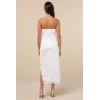 Elegant Bandeau Neckline Sleeveless Tight Waist Side High Slit Floral Embroidered  Dress
