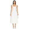 Elegant White Square Neck Sleeveless High Waist Puff Hem Midi Dress for Women