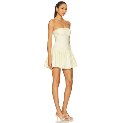 Non Slip Silicone Neckline Crafted Hidden Back Zipper Closure Ruched Cups Mini Skirt