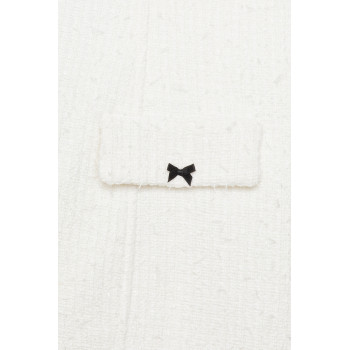 2025 Hot Sale White Tweed Fabric Square Neckline Delicate Bow tie Embellishments Sling Dress