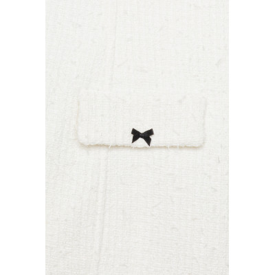 2025 Hot Sale White Tweed Fabric Square Neckline Delicate Bow tie Embellishments Sling Dress