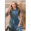 Woman's Pastoral Button front Elegant Freedom Girls Pleat Plaid Dress Ladies Midi Dress